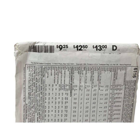 Mccalls 6116 Misses Lined Jacket Top Skirt Split Skirt Sewing Pattern Size 14-18 - Picture 6 of 6